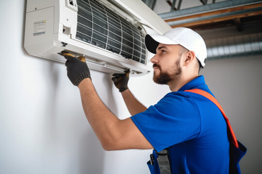 HVAC technician installing a mini split air conditioner in Burbank